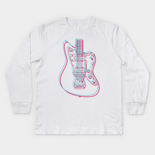 3D Offset Style Electric Guitar Body Outline Kids Long Sleeve T-Shirt